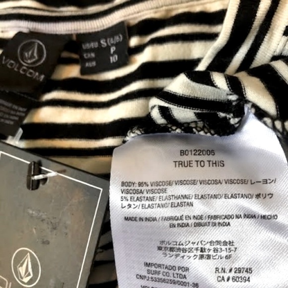 NWT VOLCOM What She Said Black White Stripe Racerback Crop Tank Top S - Picture 4 of 4